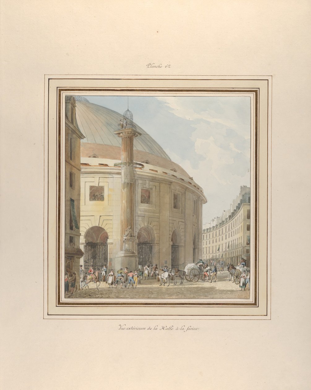 Halle aux Blés, ulkonäkymä, n. 1810. tekijältä Pierre Francois Leonard Fontaine