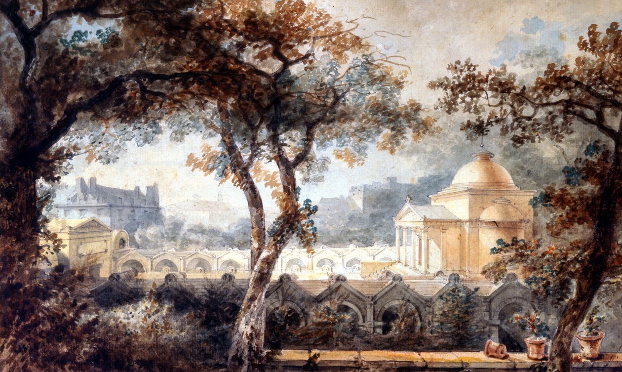 Ludvig XVI:n sovituskappeli Pariisissa. akvarelli, n. 1830 tekijältä Pierre Francois Leonard Fontaine