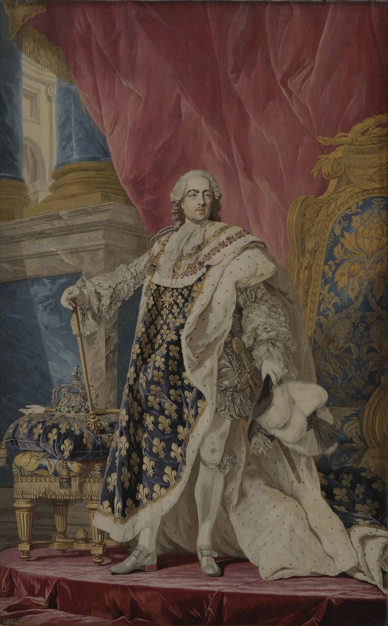 Ludvig XV:n muotokuva hänen kuninkaallisasussaan, n. 1769 tekijältä Pierre François Cozette