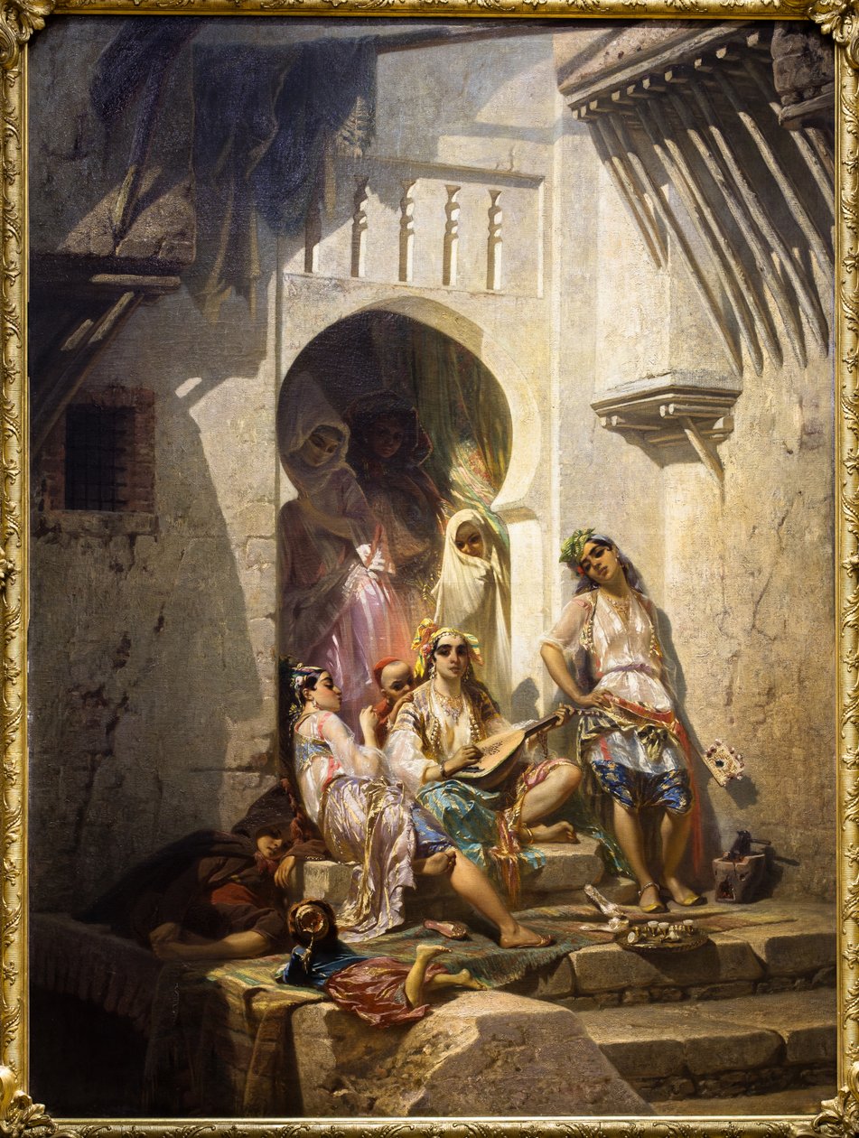 Algerin naiset, sisäpihan sisustus tekijältä Pierre François Eugène (after) Giraud