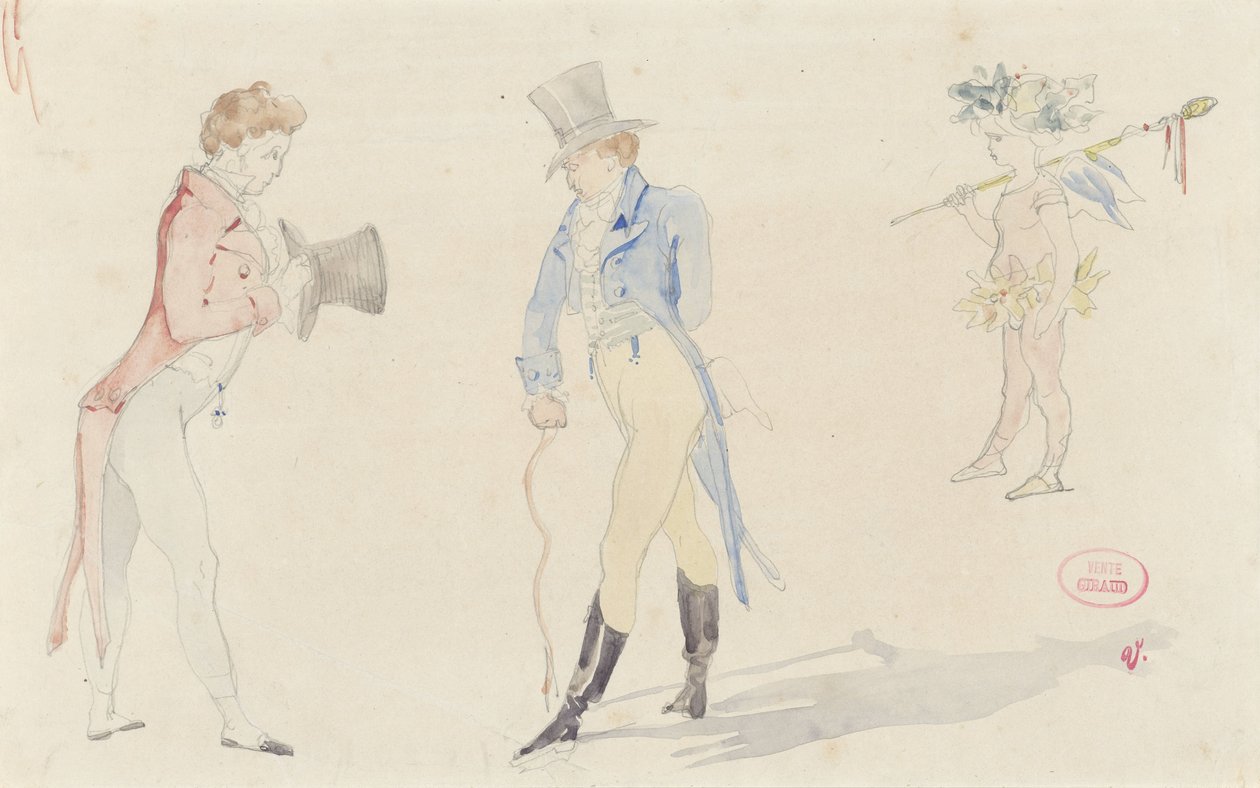 Kevyt sketsiarkki, jossa kaksi kohtaavaa dandia ja balettirakkaus tekijältä Pierre François Eugène Giraud