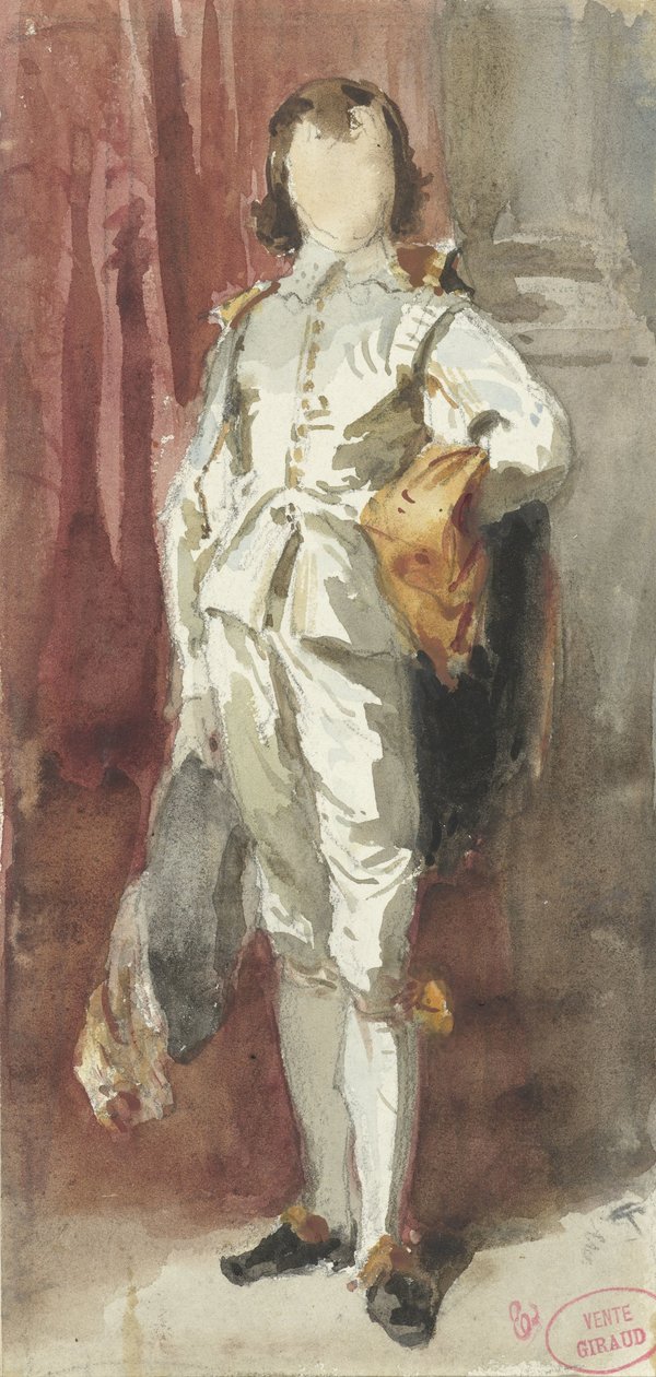 Pysyvä poika Van Dyck -asussa, asetettuna punaista verhoa vasten tekijältä Pierre François Eugène Giraud