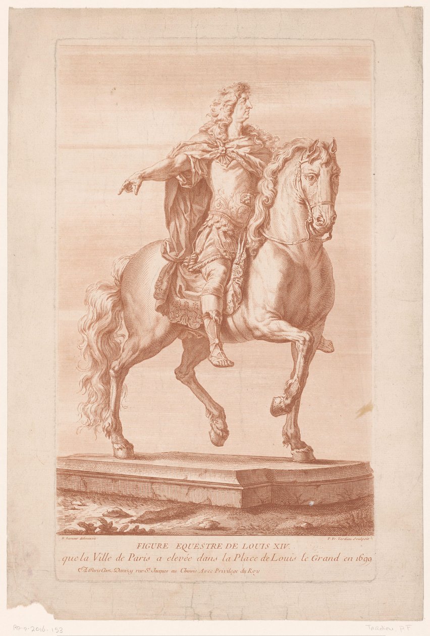 Ludvig XIV:n ratsastusmuotokuva Figuuri Equestre de Louis XIV (otsikko esineessä) tekijältä Pierre François Tardieu