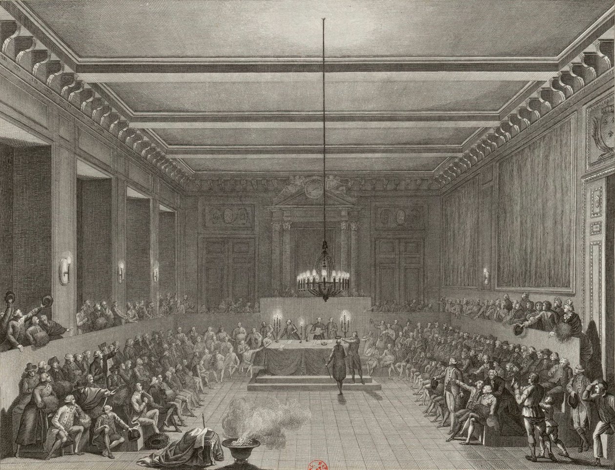 Pariisin kommuuni myöntää 15. tammikuuta 1790 englantilaiselle C.J.W. Neshamille miekan ja kansalaiskruunun. tekijältä Pierre Gabriel Berthault