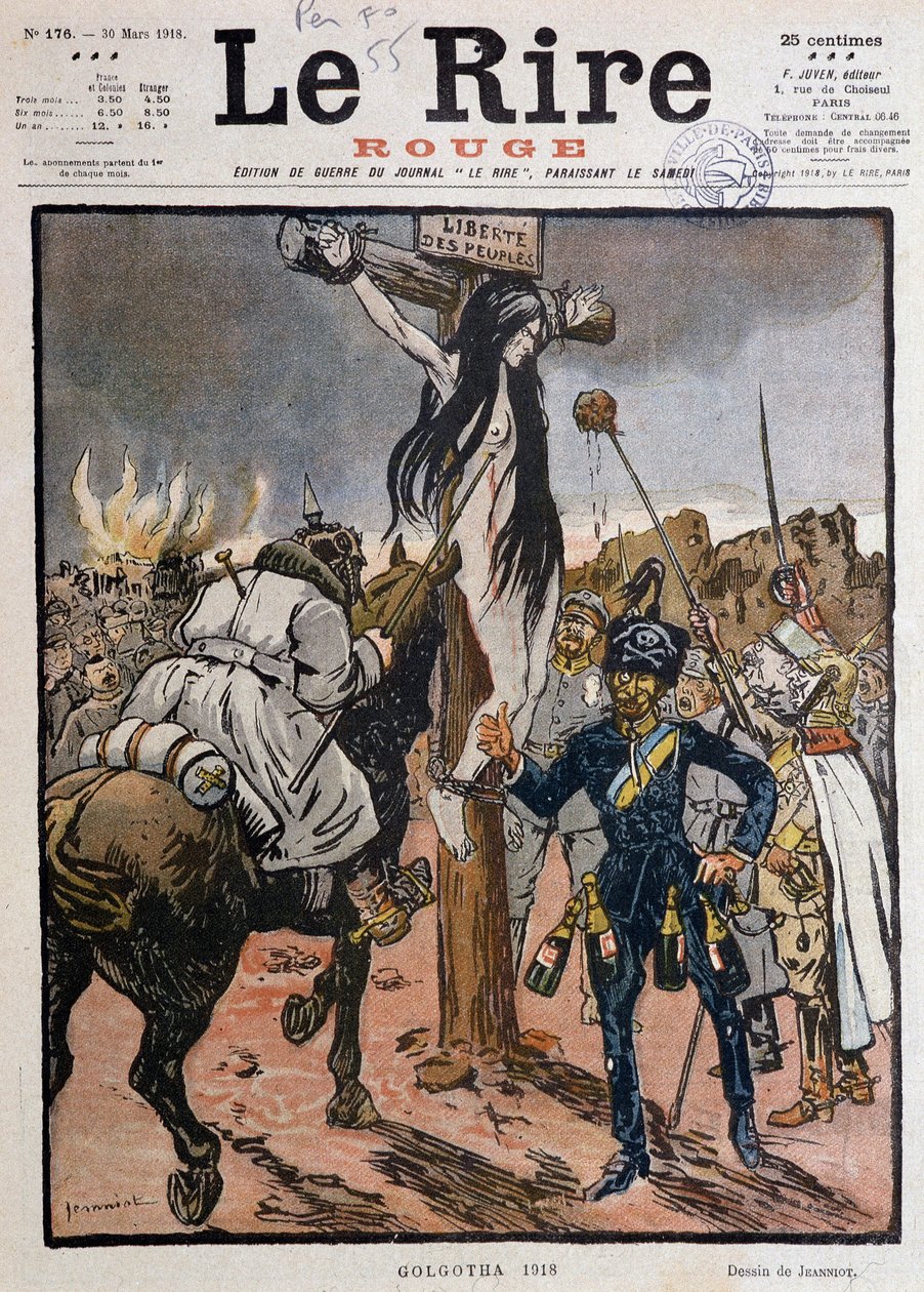 Ristiinnaulittujen kansojen vapaus ("Golgata 1918"") - Jeanniot, teoksessa "" Le Lire Rouge"" 30.3.1918 (kaiverrus) tekijältä Pierre Georges Jeanniot