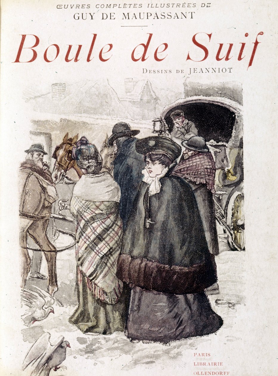 Saksalaiset upseerit pidättivät uutteruuden matkustajat Preussin miehittämän Ranskan aikana. Etualalla: Prostituoitu Ball of Suif. Guy de Maupassantin (1850-1893) teoksessa ”Talipallo”. Kuvitus: P. G. Jeanniot (1848-1934) tekijältä Pierre Georges Jeanniot