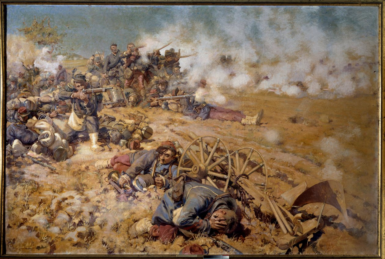 Sota 1870: "" Tulilinja Rezonvillen taistelussa 16. elokuuta 1870"" Pierre Georges Jeanniot
