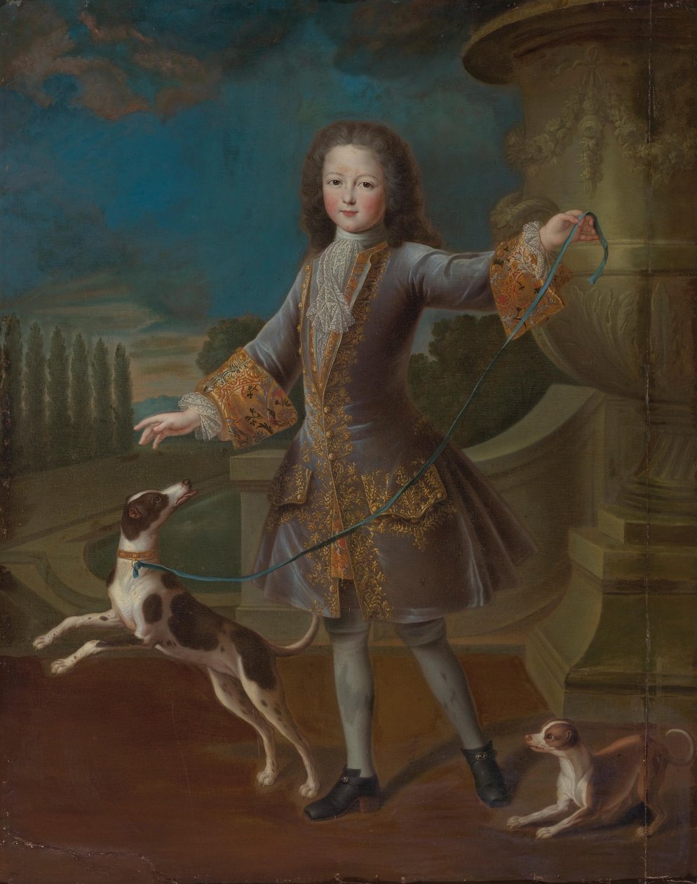 Ludvig XV, Ranska (1710-1774) Kahden koiran kanssa (öljy kankaalle) tekijältä Pierre Gobert