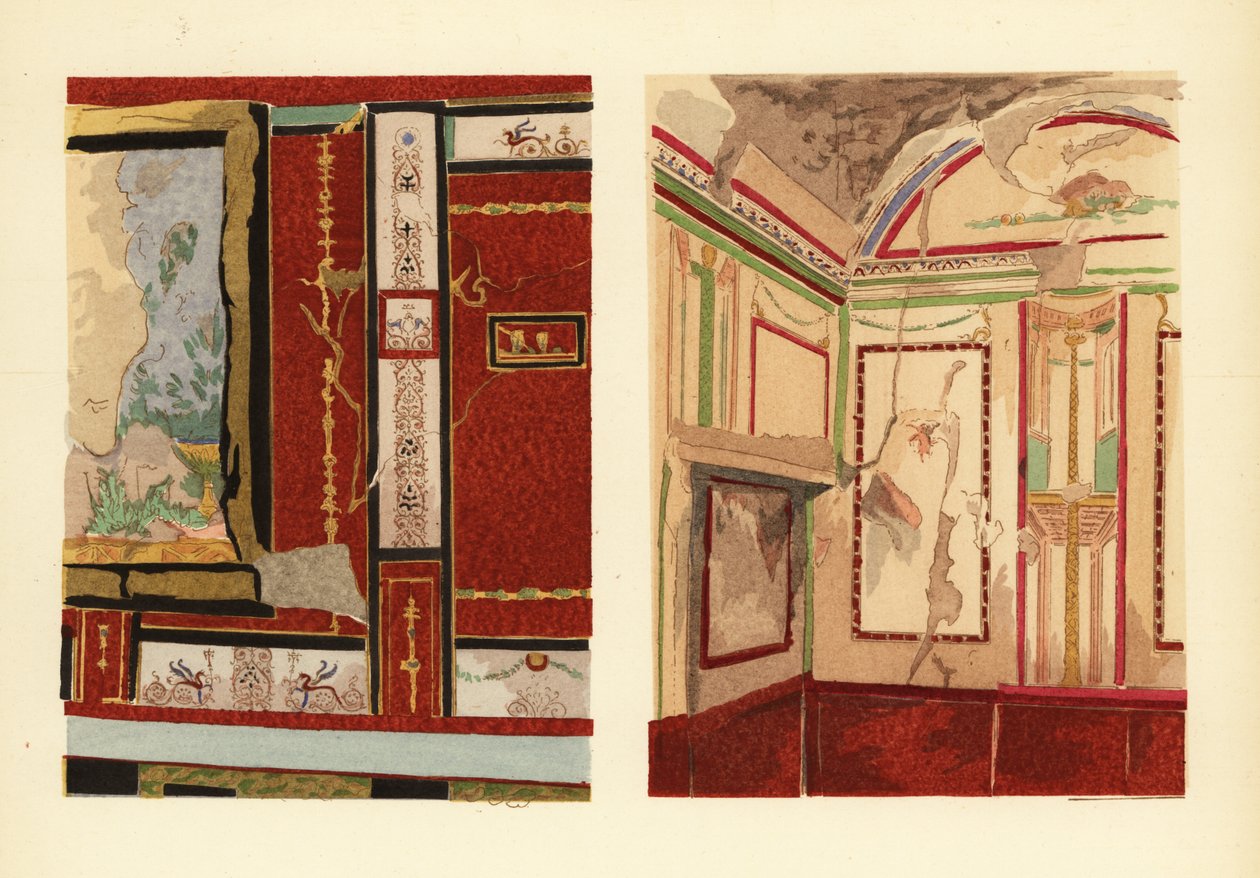 Tullius Faustusin talo Strada della Fortunalla (vasemmalla) ja Popidius Priscuksen talo (oikealla), Pompeji, Chambre d’une maison situe rue de la Fortune, alue IV tekijältä Pierre Gusman