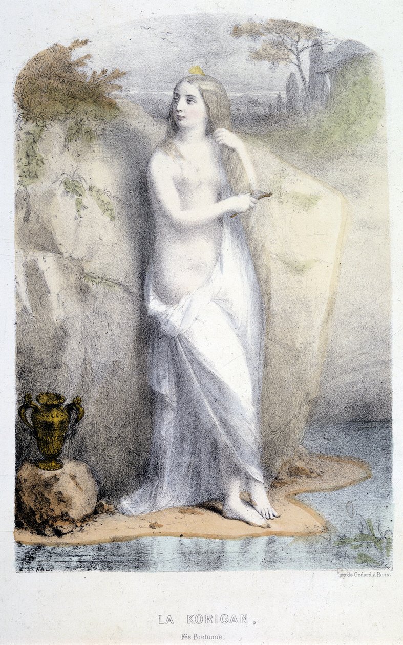 La Korrigan, bretoni keiju - teoksessa ”Mytologiset naiset”, kirjoittaneet Mery ja Foelix, ill. G. Staal, toim. kirjoittanut Gouet tekijältä Pierre Gustave Eugene Staal