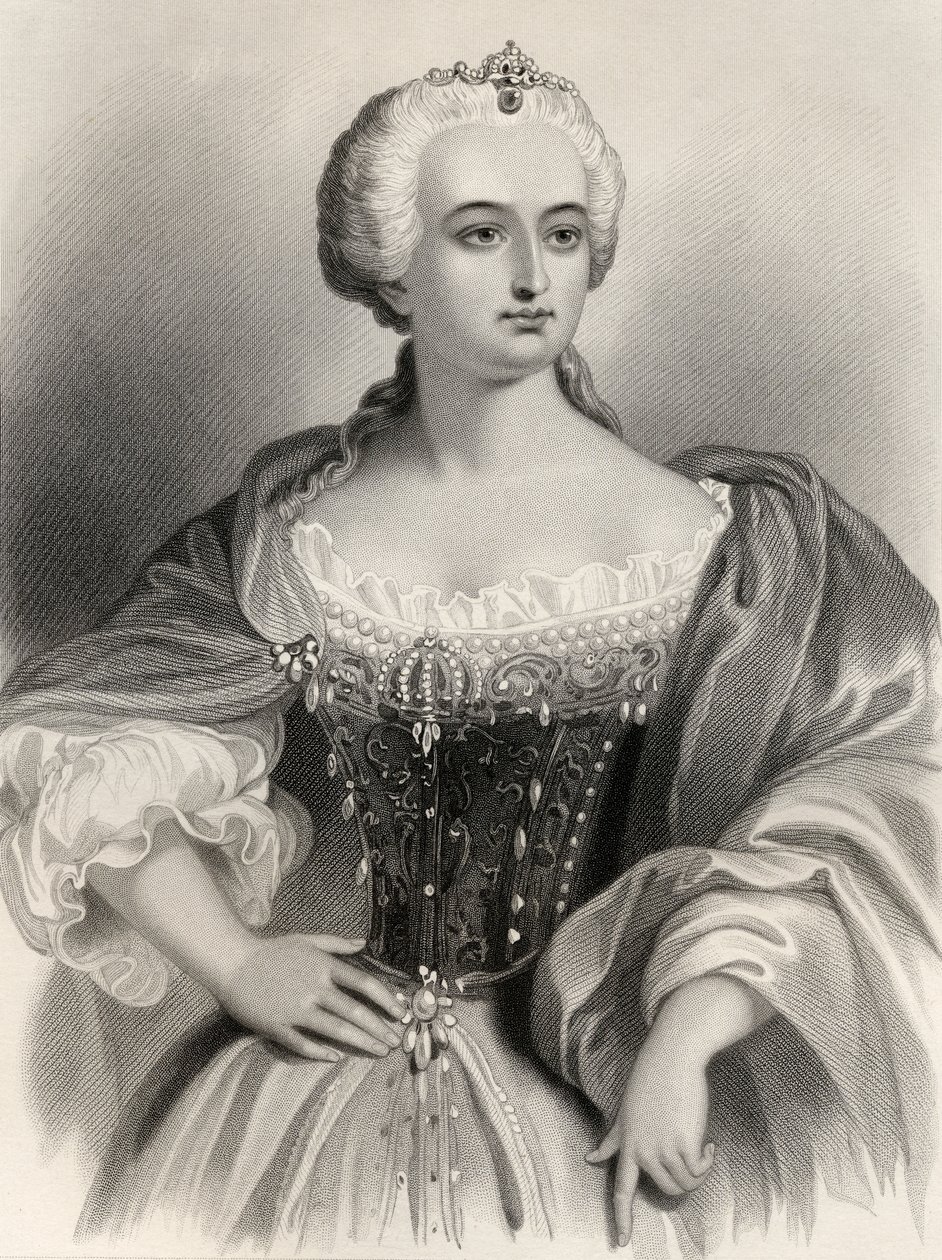 Maria Theresa (1717-80) Itävallan arkkiherttuatar ja Unkarin kuningatar emd Bohemia, kuvitus Mary Cowden Clarken teoksesta "Maailman tunnetut naiset", 1858 tekijältä Pierre Gustave Eugene Staal