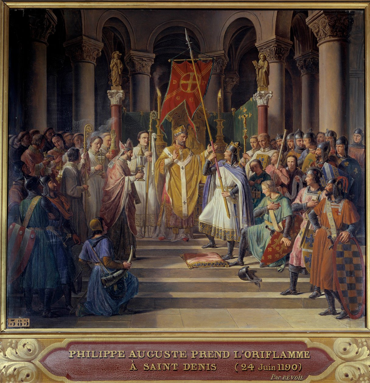 Kolmas ristiretki: "" Kuningas Philip Augustus (1165-1223) ottaa oriflame Saint-Denisin ja vastaanottaa kimalaisen ja peleriinin pannetieren setänsä William Archeveque of Reimsin ja paavi Klemens III:n legaatin käsistä ennen hänen lähtöään t tekijältä Pierre Henri Revoil