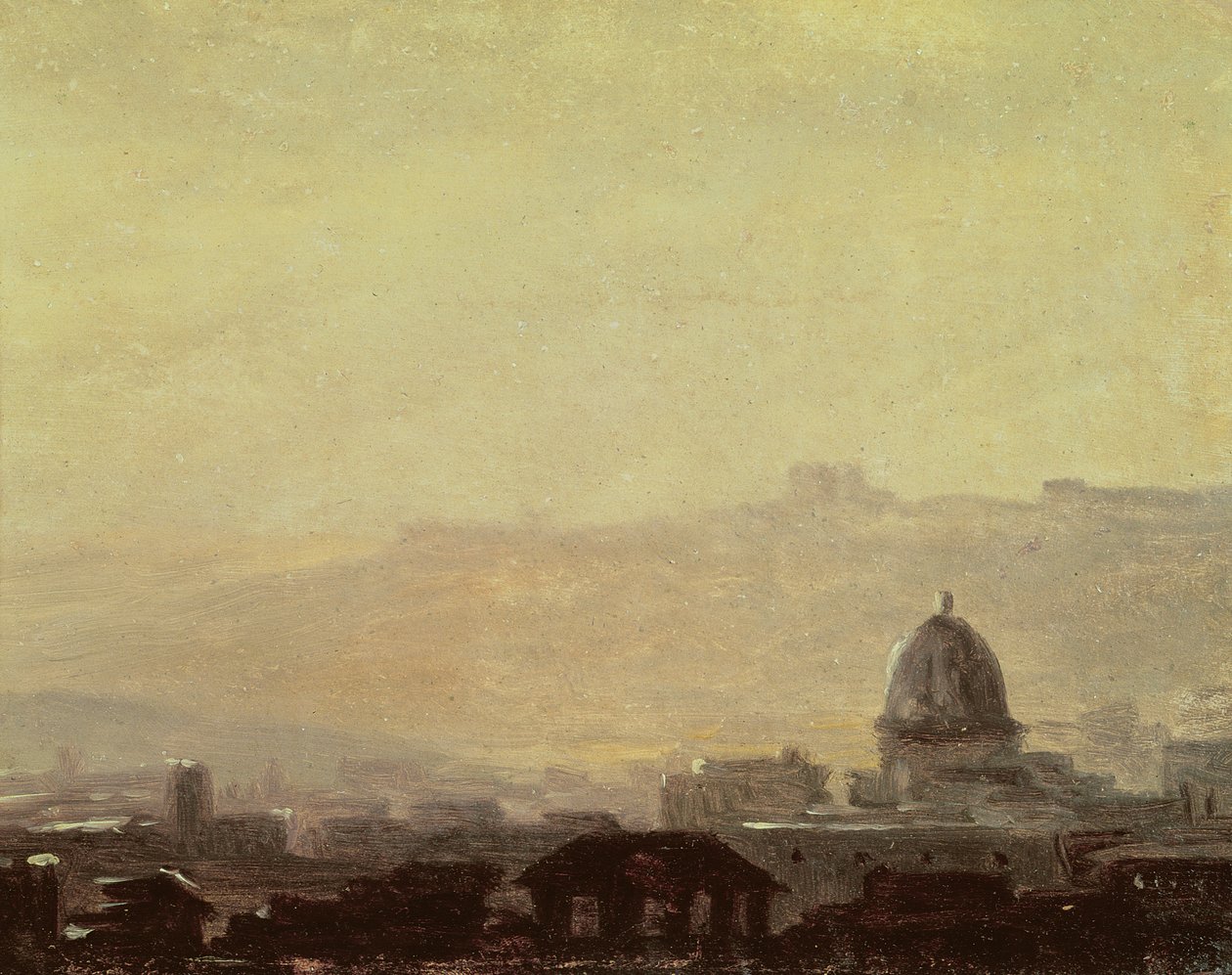 Talot, joita hallitsee kupoli, Rooma (öljy paperille kiinnitetty kortille) tekijältä Pierre Henri de Valenciennes