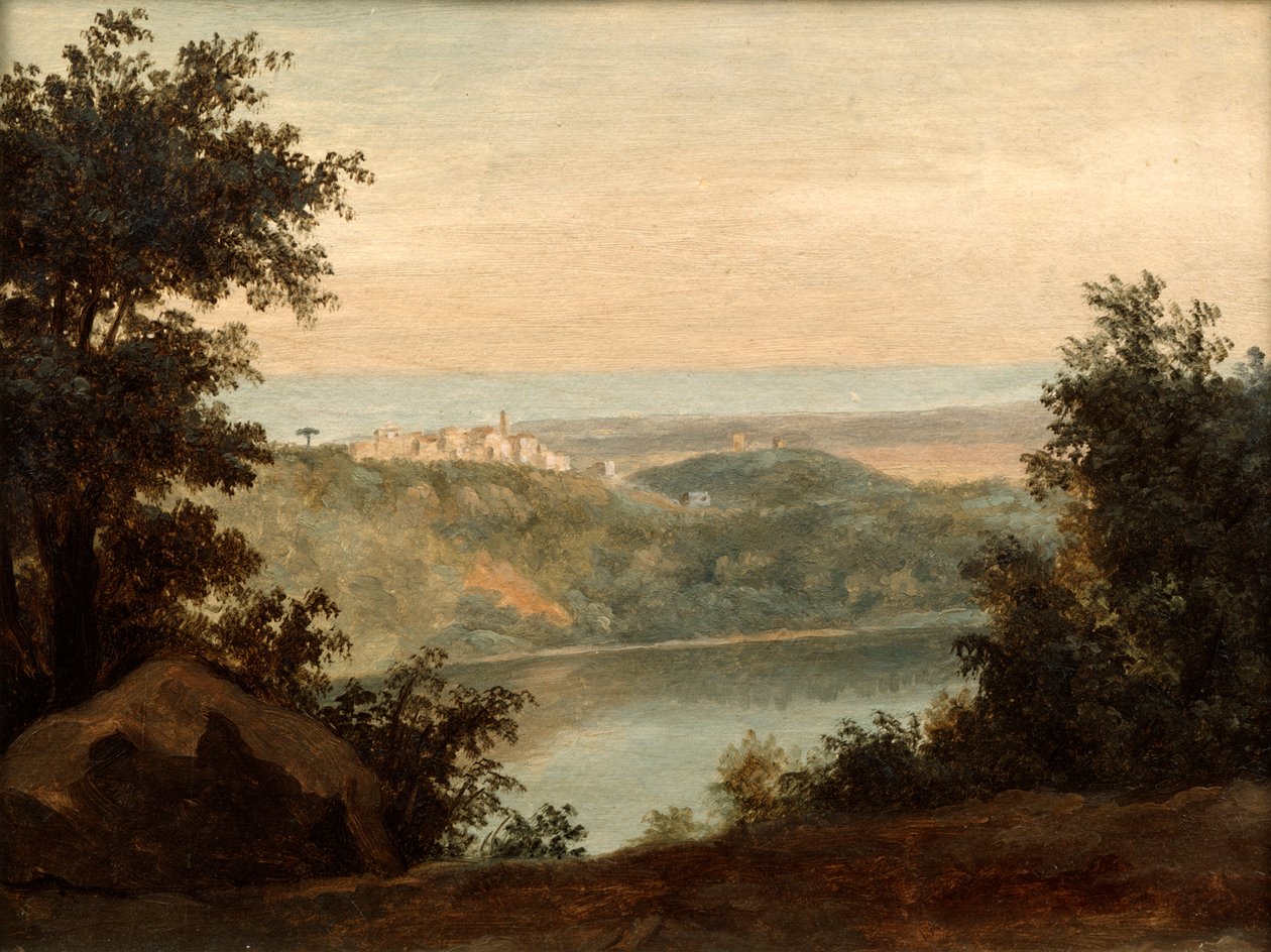 Nemijärvi, taustalla Genzanon kaupunki, 1700-luvun loppu 1800-luvun alku tekijältä Pierre Henri de Valenciennes