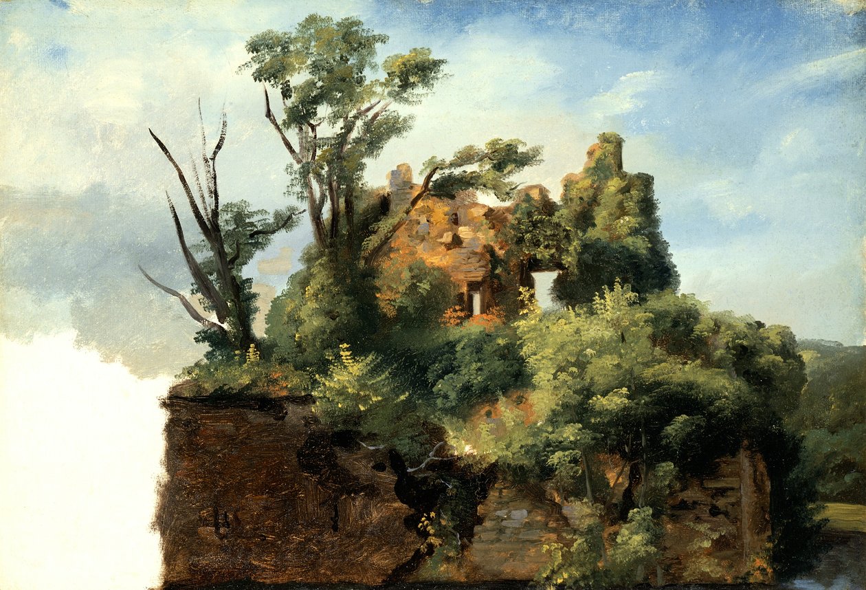 Maisema raunioiden kanssa, n. 1782-1785 (öljy paperille kankaalle) tekijältä Pierre Henri de Valenciennes