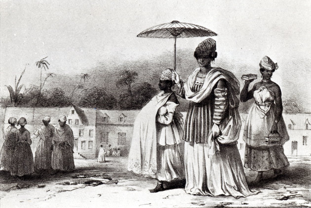 Nainen vie lapsen kasteeseen, "Voyage a Surinam" tekijältä Pierre J. (after) Benoit