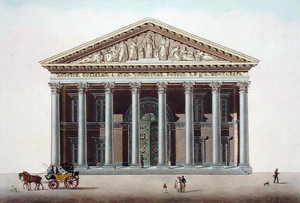 Palais Academique at Gent, Pierre Jacques Goetghebuerin teoksesta "Alankomaiden kuningaskunnan merkittävimpien monumenttien, rakennusten ja talojen valinta", L. Roelandtin kaiverrus, julkaistu 1827 (akvatinta) tekijältä Pierre Jacques (after) Goetghebuer