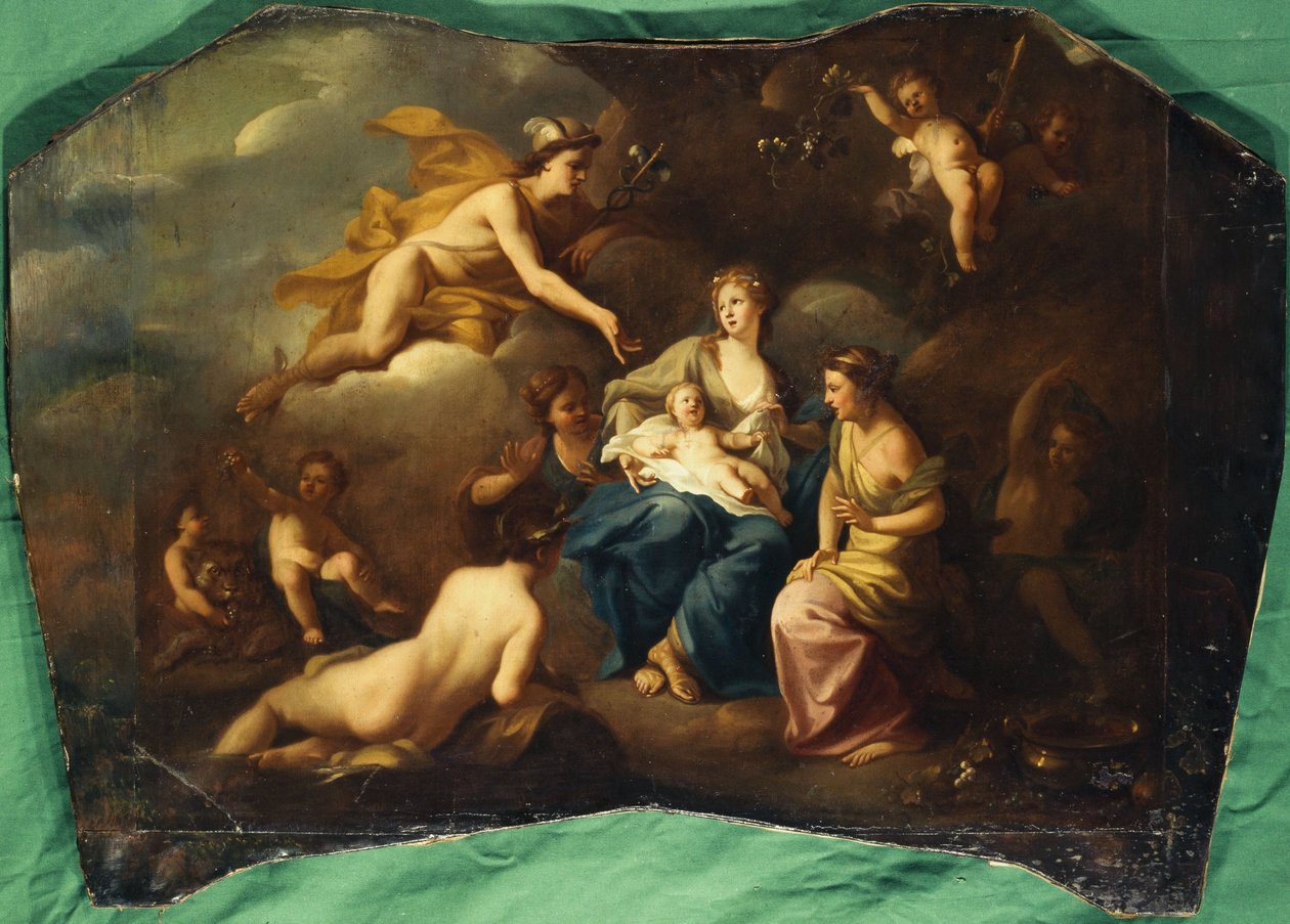 Bacchuksen syntymä, n. 1720 (öljy kankaalle). tekijältä Pierre Jacques Cazes