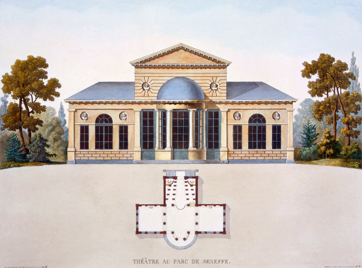 Château de Seneffe -teatteri, Alankomaiden kuningaskunnan merkittävimpien monumenttien, rakennusten ja talojen valinta, julkaistu 1827 tekijältä Pierre Jacques Goetghebuer