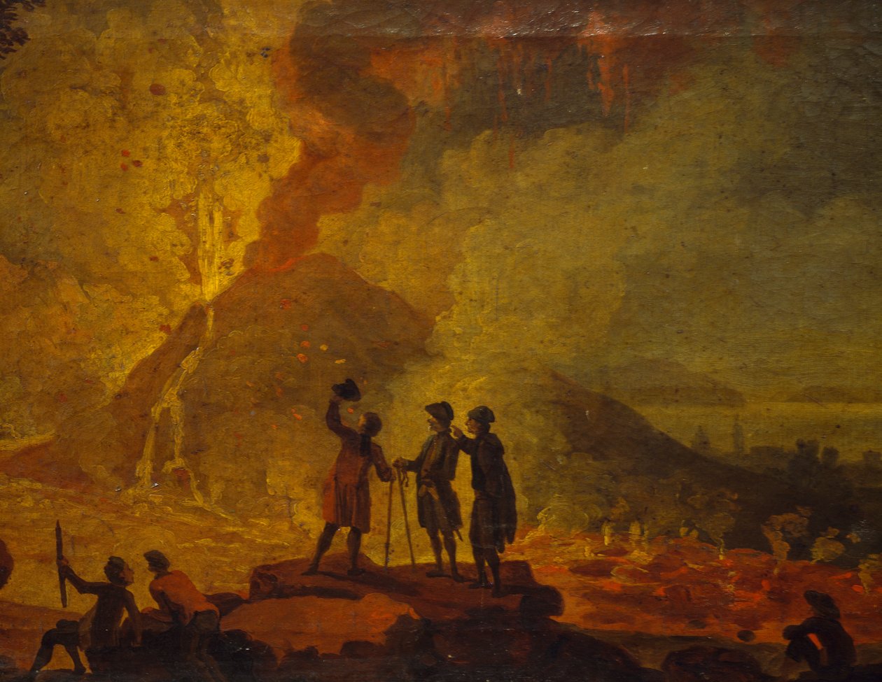 Vesuviuksen purkaus, Pierre-Jacques Volaire (1729-1792), öljy kankaalle, 52x79 cm. Yksityiskohta. tekijältä Pierre Jacques Volaire