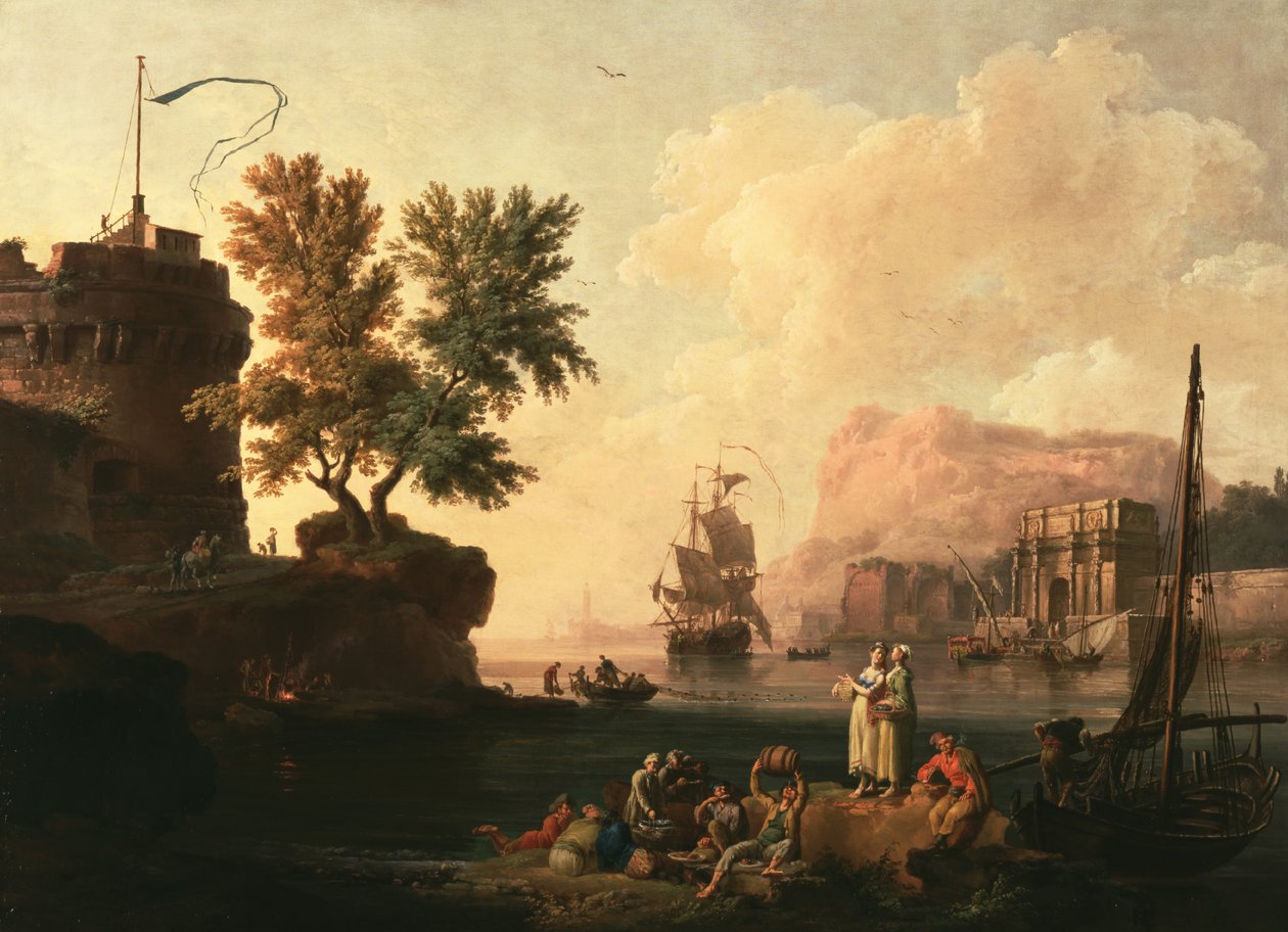 Välimeren satamakuva, noin 1763 (Öljy kankaalle) tekijältä Pierre Jacques Volaire