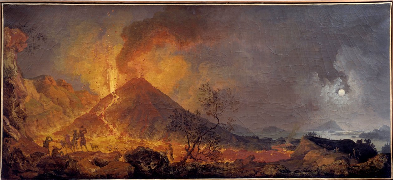 Vesuviuksen purkaus Napolissa Pierre-Jacques (Pierre Jacques) Volairen (Le chevalier volaire) maalaus (1729-1802) 1700-luvun Le Havre, Musee des Beaux Arts tekijältä Pierre Jacques Volaire