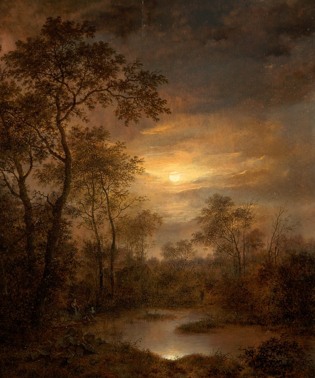Moonlight Scene (maalaus paneelissa) tekijältä Pierre Jean Hellemans