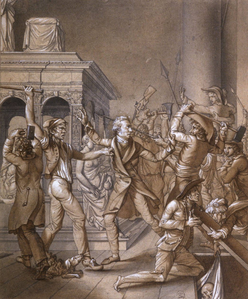 Alexandre Lenoir vastusti vallankumouksellisia, kun he halusivat tuhota Ranskan kuninkaan Ludvig XII:n haudan Saint Denisin kuninkaallisessa basilikassa vuonna 1793, Ranskan vallankumouksen aikaan tekijältä Pierre Joseph Lafontaine