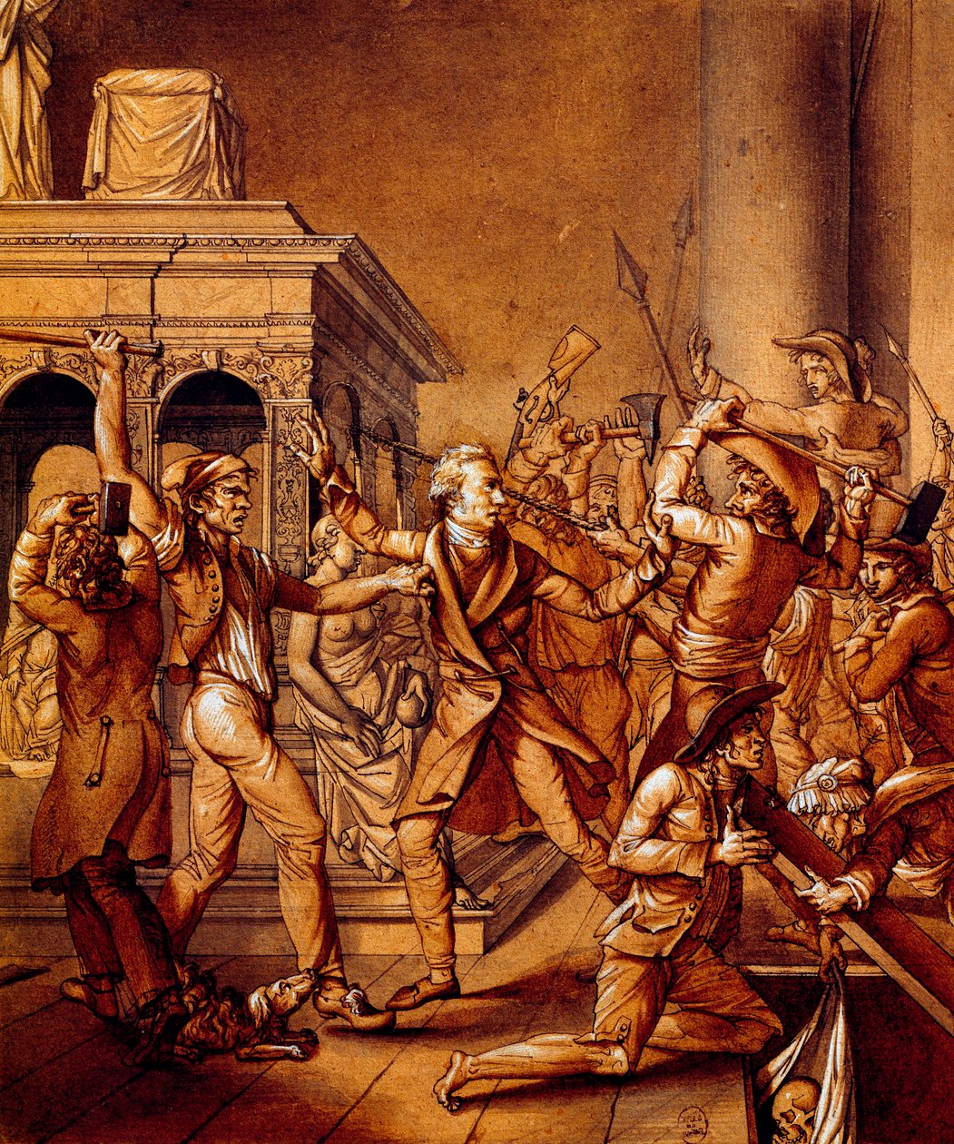 Alexandre Lenoir vastusti vallankumouksellisia, kun he halusivat tuhota Ranskan kuninkaan Ludvig XII:n haudan Saint Denisin kuninkaallisessa basilikassa vuonna 1793, Ranskan vallankumouksen aikaan tekijältä Pierre Joseph Lafontaine