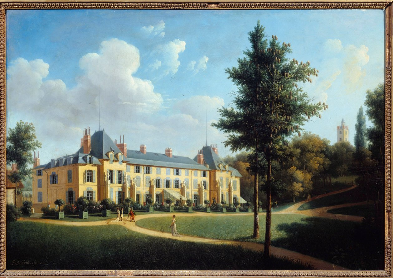 Ensimmäinen valtakunta: "" Näkymä Malmaisonin linnalle, julkisivu puistossa"" Pierre Joseph Petron maalaus (toimii vuosina 1795-1819) 1805 Su. 0,38x0,55 m Malmaison, musee du chateau tekijältä Pierre Joseph Petit