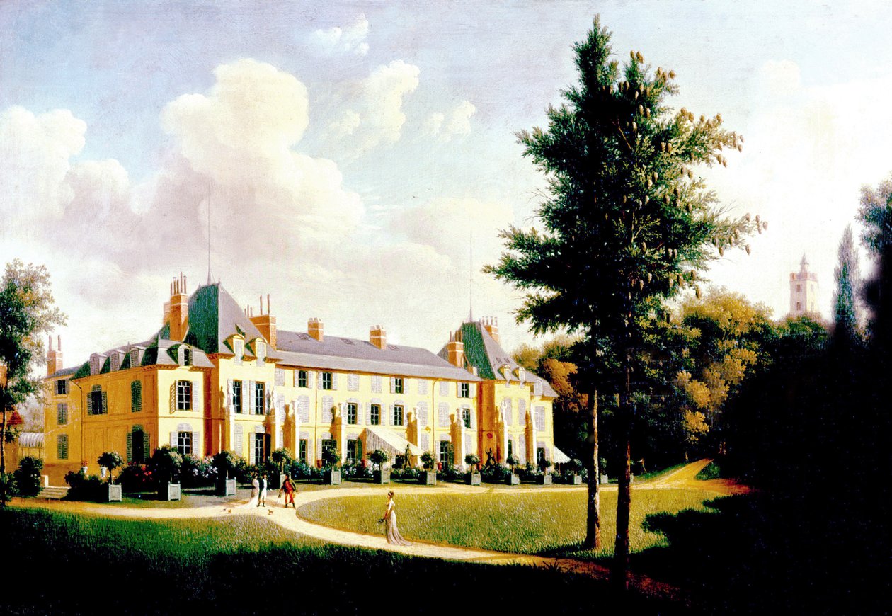 Näkymä Chateau de Malmaisonille (julkisivu puistossa), 1700-luvun loppu - 1800-luvun alku (maalaus) tekijältä Pierre Joseph Petit