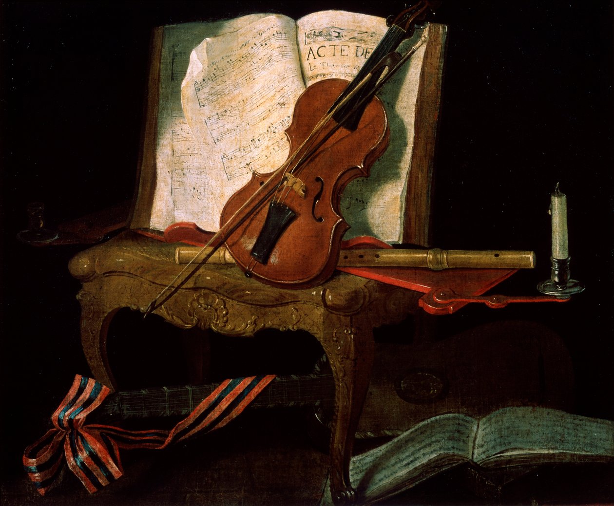 Asetelma viululla, 1800-luku tekijältä Pierre Justin Ouvrie