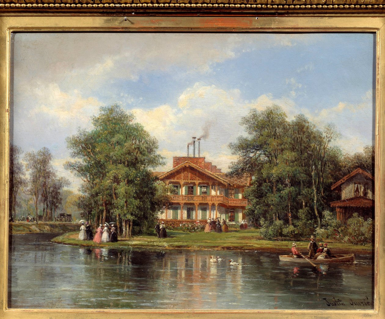 Keltaisen oven chalet, ravintola Bois de Vincennesissä. Justin Ovrien (1806 - 1879) maalaus tekijältä Pierre Justin Ouvrie