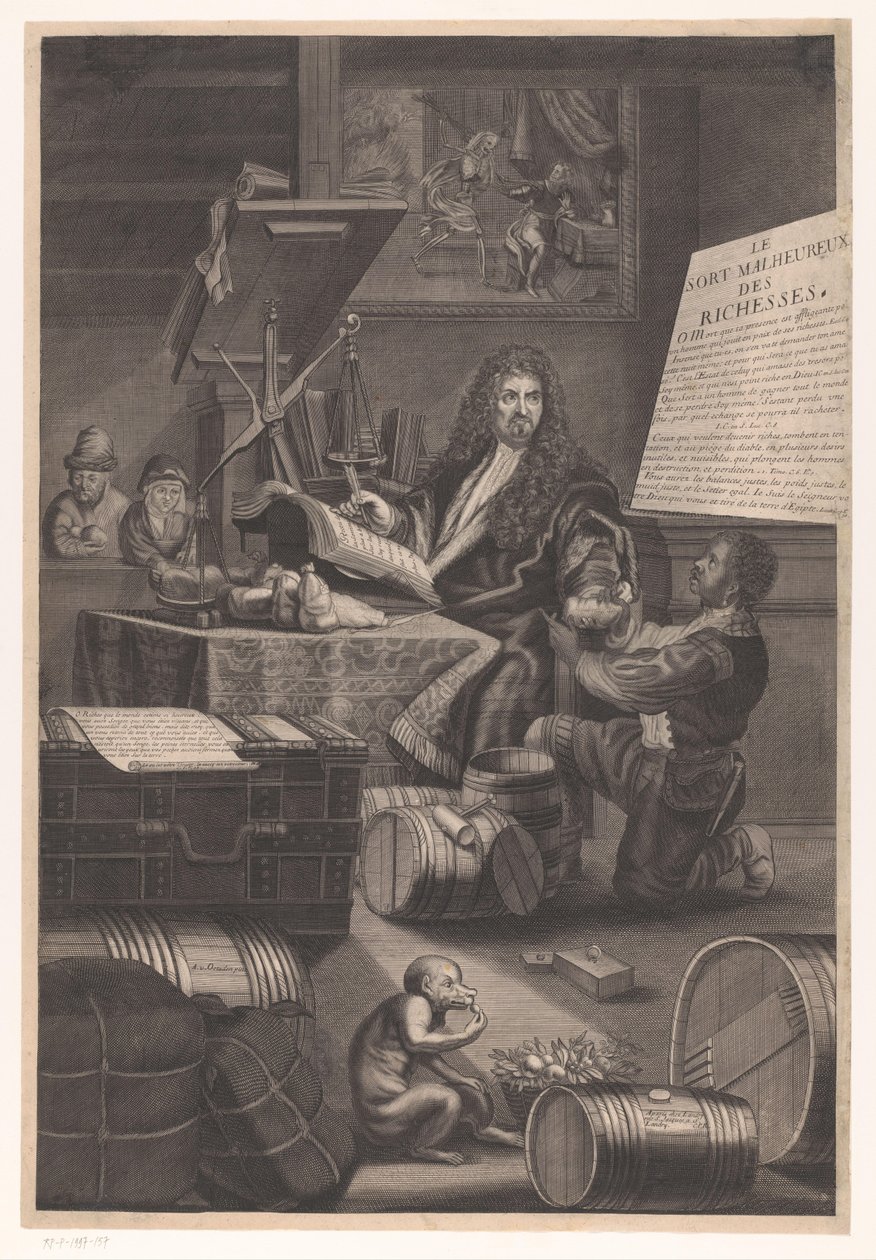 Kultainen vaaka, jossa varoitus vaurauden vaaroista tekijältä Pierre Landry (attributed to)
