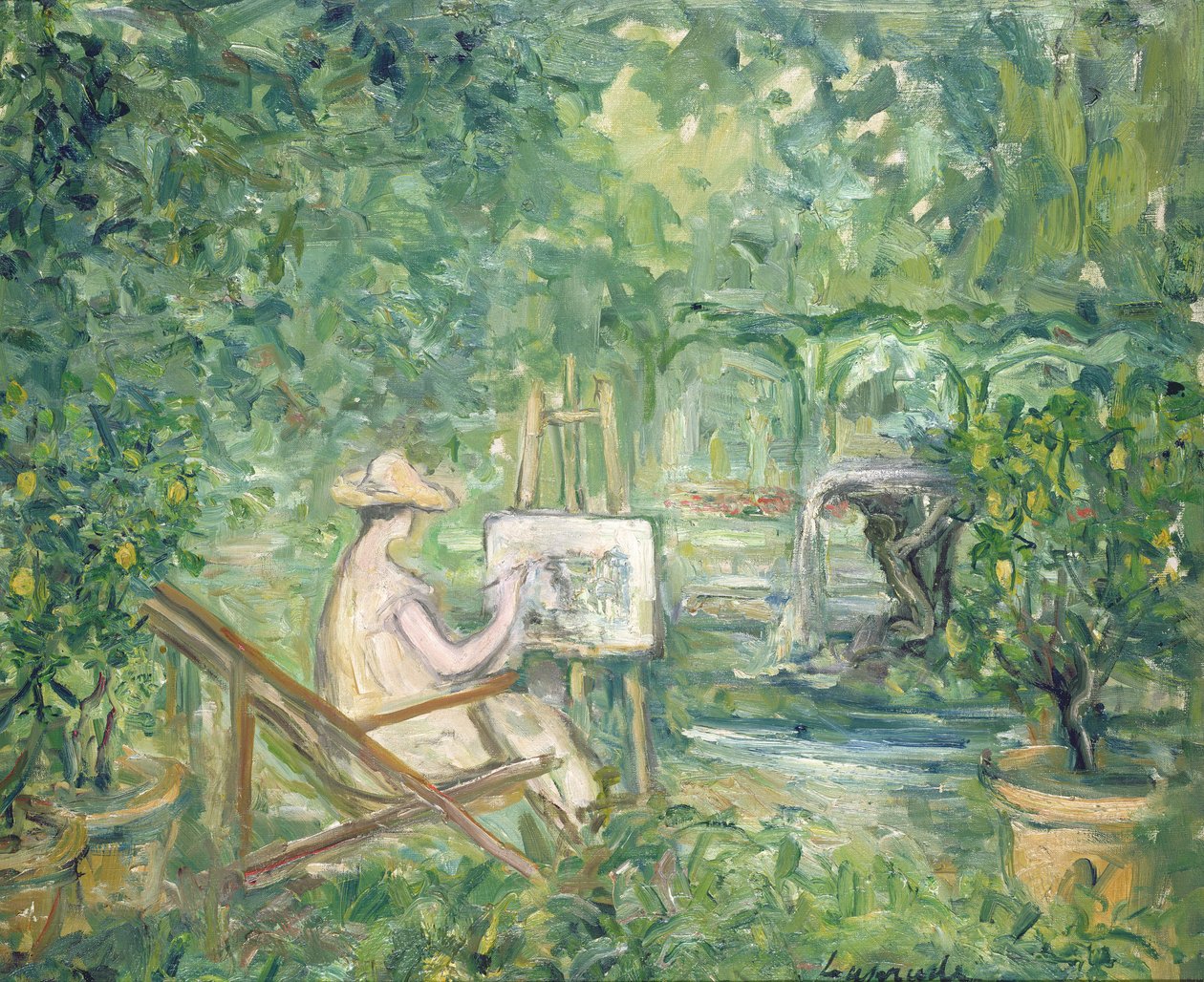 Nainen maalaamassa maisemaa, 1900-10 tekijältä Pierre Laprade