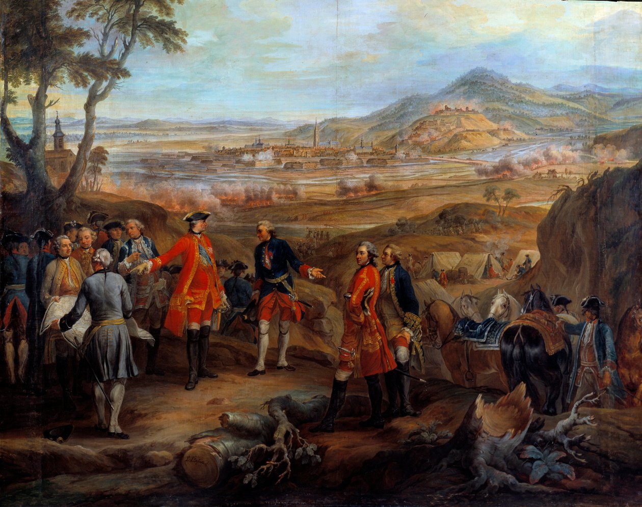 Flanderin kampanja (1745-1747): "" Fribourgin piiritys Brisgaussa 11. lokakuuta 1744"" Ludvig XV johtaa sotilasoperaatioita. Pierre Nicolas Lenfantin (1704-1787) maalaus 1700-luvun aurinko. 2,75x2,5 m tekijältä Pierre Lenfant