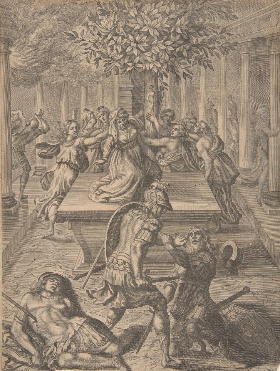 El saqueig de Troia-Pyrrhus matant Príam, abans de 1654. finlandès tekijältä Pierre Lombart
