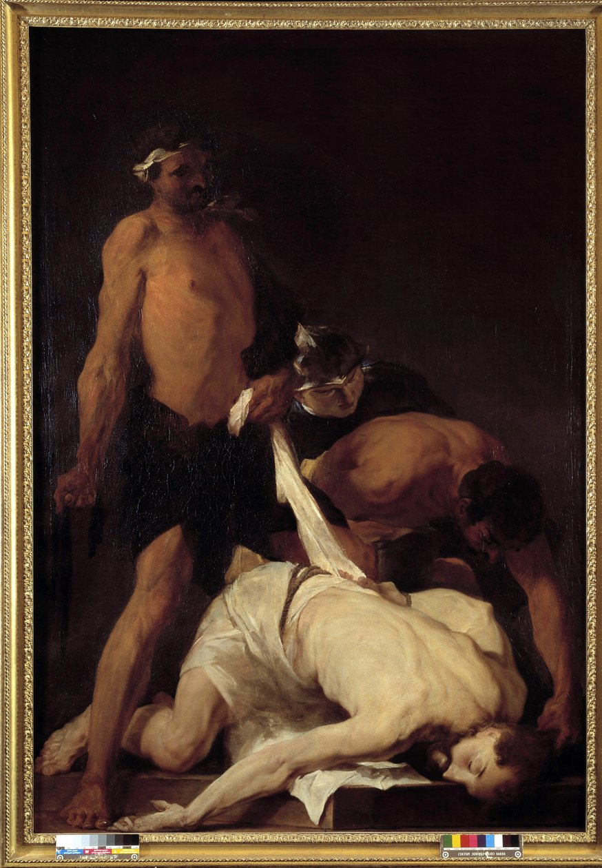 Kristus pyörtyi ruoskimisen jälkeen (öljy kankaalle) tekijältä Pierre Louis Cretey or Cretet