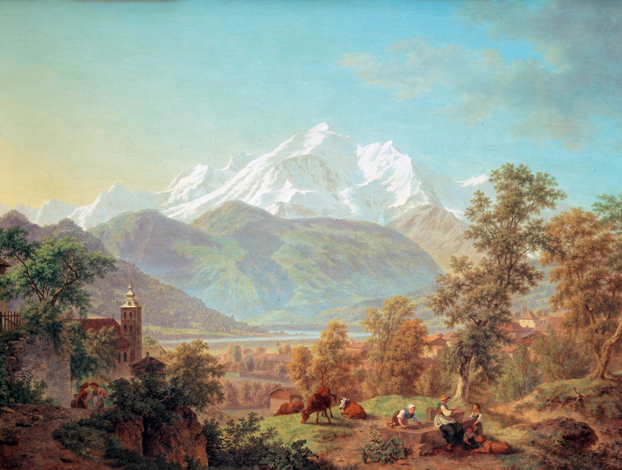 Le Mont-Blanc nähtynä Sallanchesista auringonlaskun aikaan Pierre Louisin maalaus rannalla (1753-1817) 1802 Musee d? taide ja d? Geneven kaupungin historia Sveitsi tekijältä Pierre Louis de La Rive