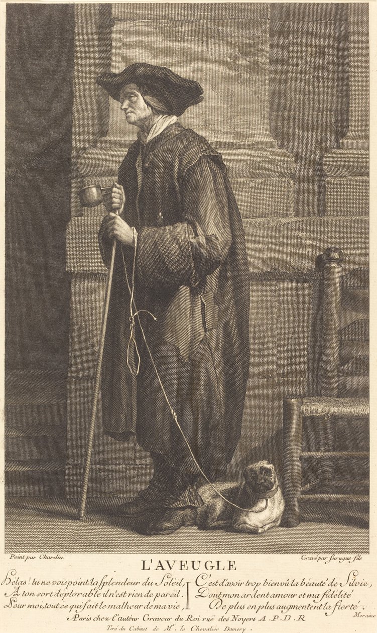 Sokea kerjäläinen tekijältä Pierre Louis de Surugue after Jean Siméon Chardin