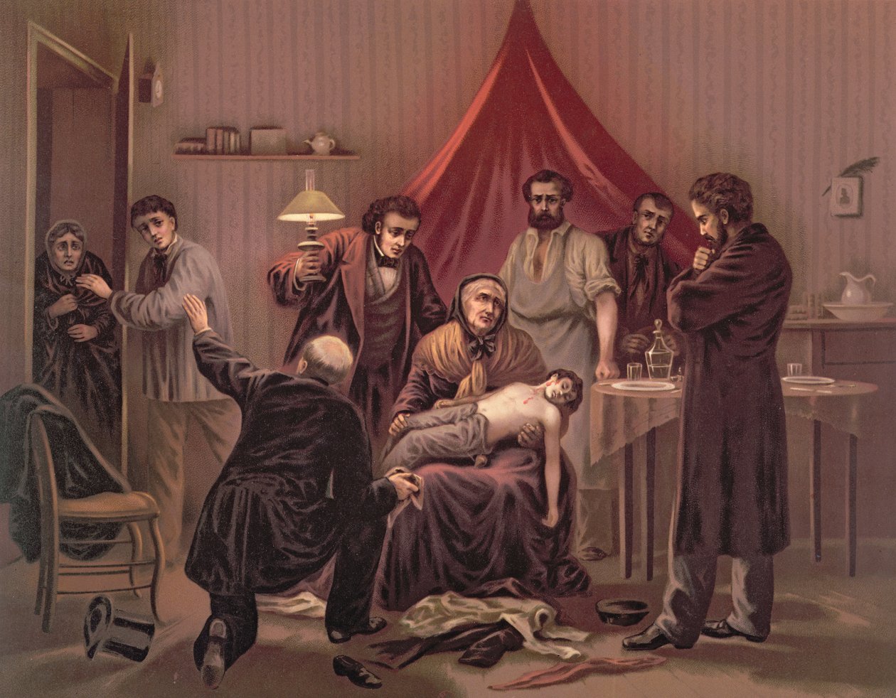 Matkamuisto 2. joulukuuta: "Lapsia ammuttiin kahdesti päähän", kuvitus runoon "Souvenir de la nuit du 4 Decembre" Les Chatiments -kirjasta, Pariisi, 1882 (väri litho) tekijältä Pierre Mejanel