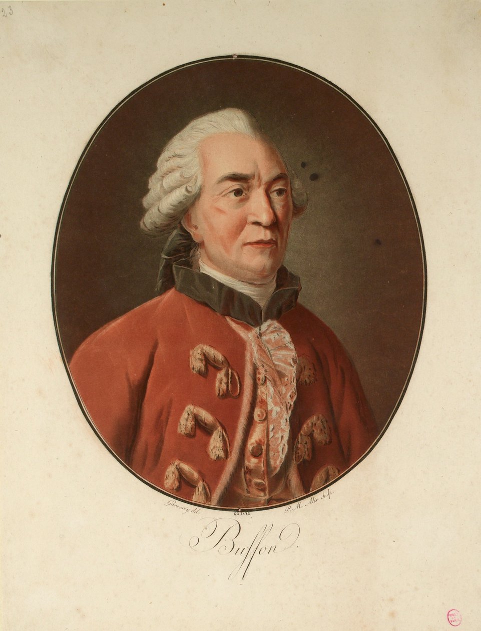 Luonnontutkijan Georges-Louis Leclercin muotokuva, Comte de Buffon 1707-1788, 1793. tekijältä Pierre Michel Alix