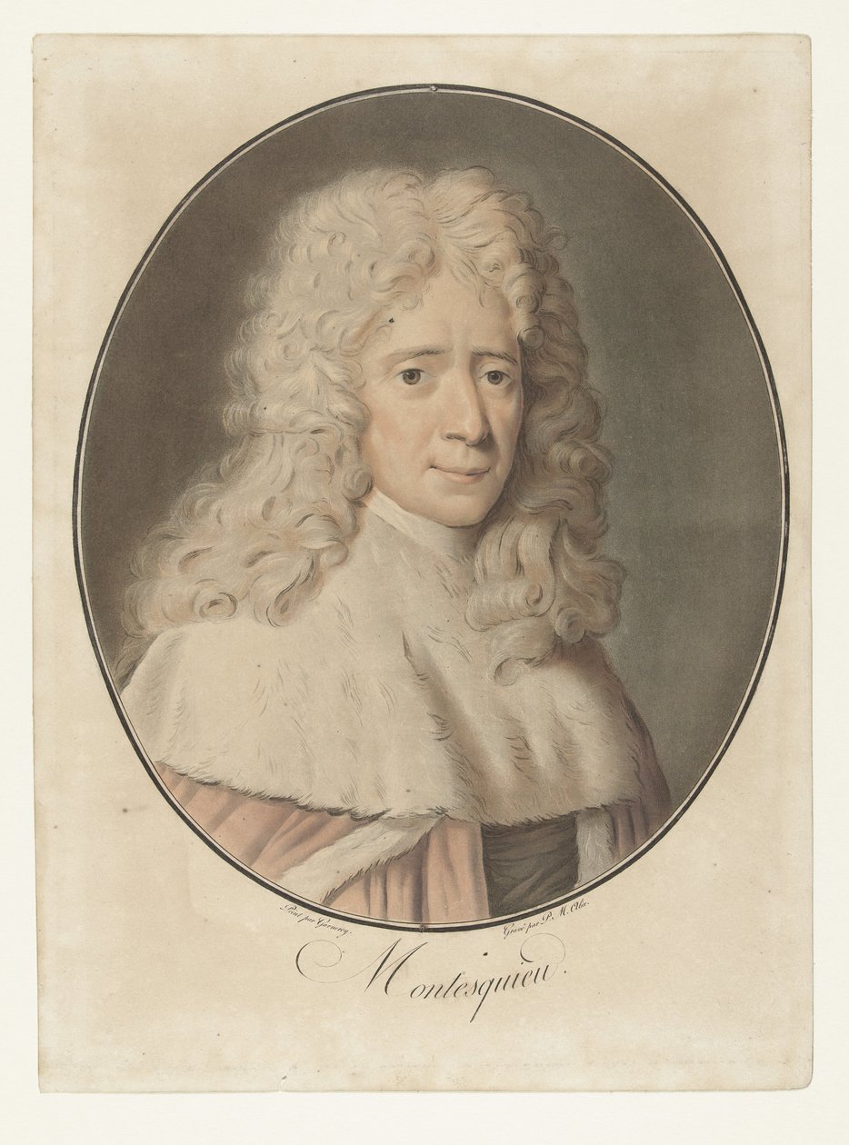 Charles de Montesquieun muotokuva Montesquieu (otsikko esineessä) Kokoelma suuria miehiä (sarjan nimi) tekijältä Pierre Michel Alix