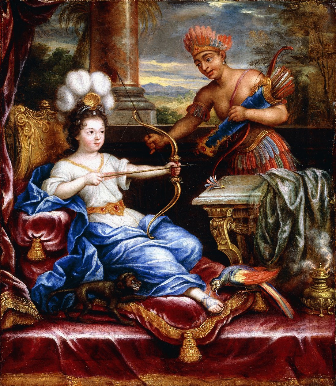 Allegoria Amerikan osoittamasta kunnioitusta Euroopalle, tekijältä Pierre Mignard