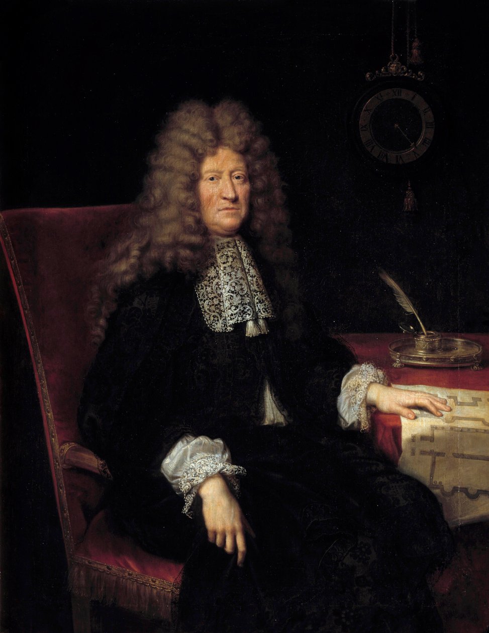 Edouard Colbertin muotokuva, markiisi de Villacerf (1628-1699) Kuningas Ludvig XIV:n rakennusten johtaja Pierre Mignardin (1612-1695) maalaus 1698 su. 1,63 x 1,28 m - Edouard Colbertin muotokuva, Marquis de Villacerf (1628-1699), poliisipäällikkö tekijältä Pierre Mignard