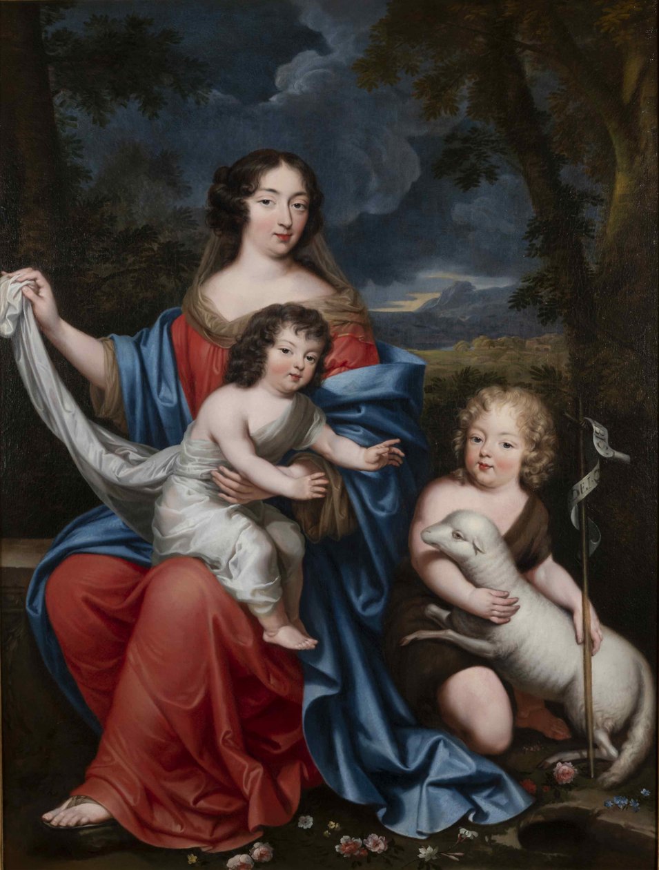 Madame de Maintenonin muotokuva 1635–1719 Ludvig XIV:n luonnollisten lasten kanssa, 1600-luku. tekijältä Pierre Mignard