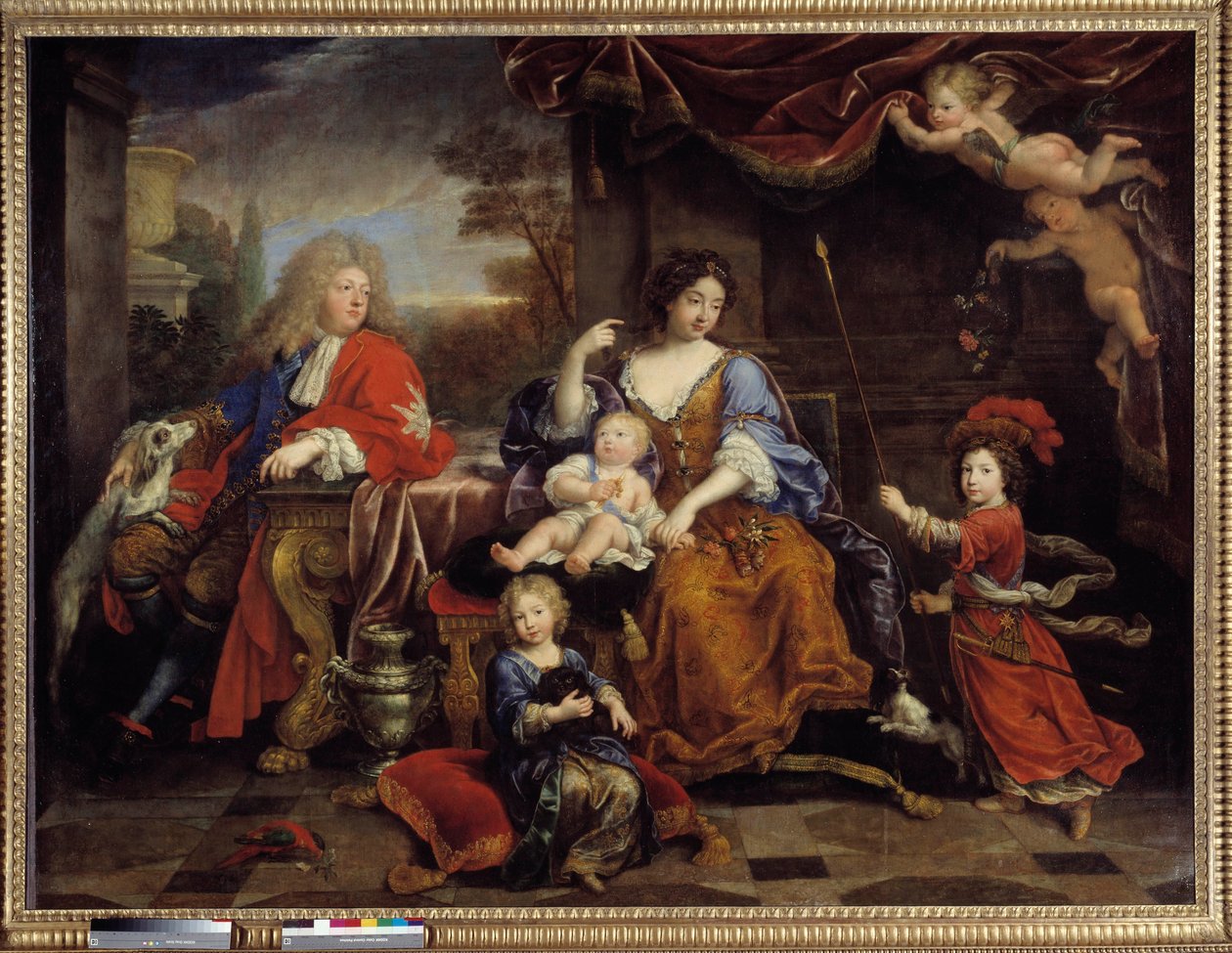 Ludvig Ranskan (1661-1711) perhe Ludvig XIV:n (1638-1715), joka tunnetaan nimellä Grand Dauphin”, vuonna 1687”” Hän oli edustaja vaimonsa Marie Anne Christine de Bavieren ja heidän lastensa Louisin kanssa, Philippe (josta tuli Espanjan Philip V) ja Char tekijältä Pierre Mignard