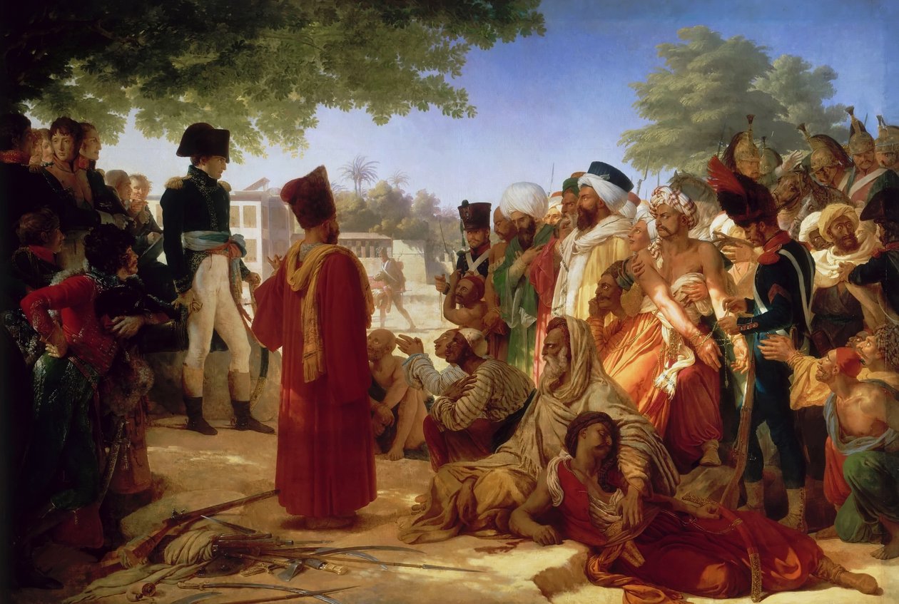 Ranskalainen:  Bonaparte fait grace aux revolutes du Caire 23. Octobre 1798 Napoleon Bonaparte armahtaa kapinalliset Kairossa 23. lokakuuta 1798. tekijältä Pierre Narcisse Guerin