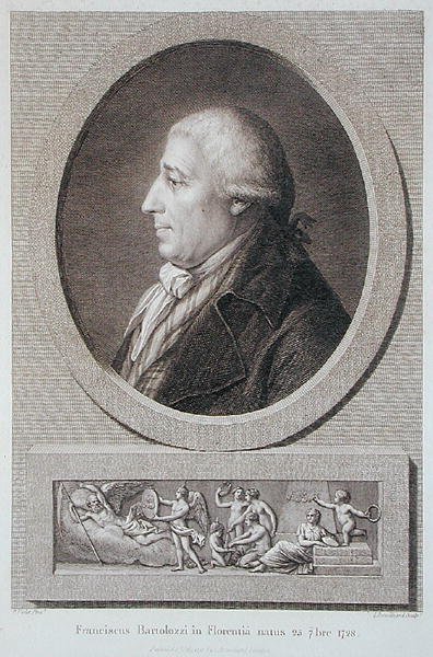 Jacques Brouillardin (1744-1806) kaivertama Francesco Bartolozzin (1727-1815) muotokuva (kaiverrus) tekijältä Pierre Noel Violet