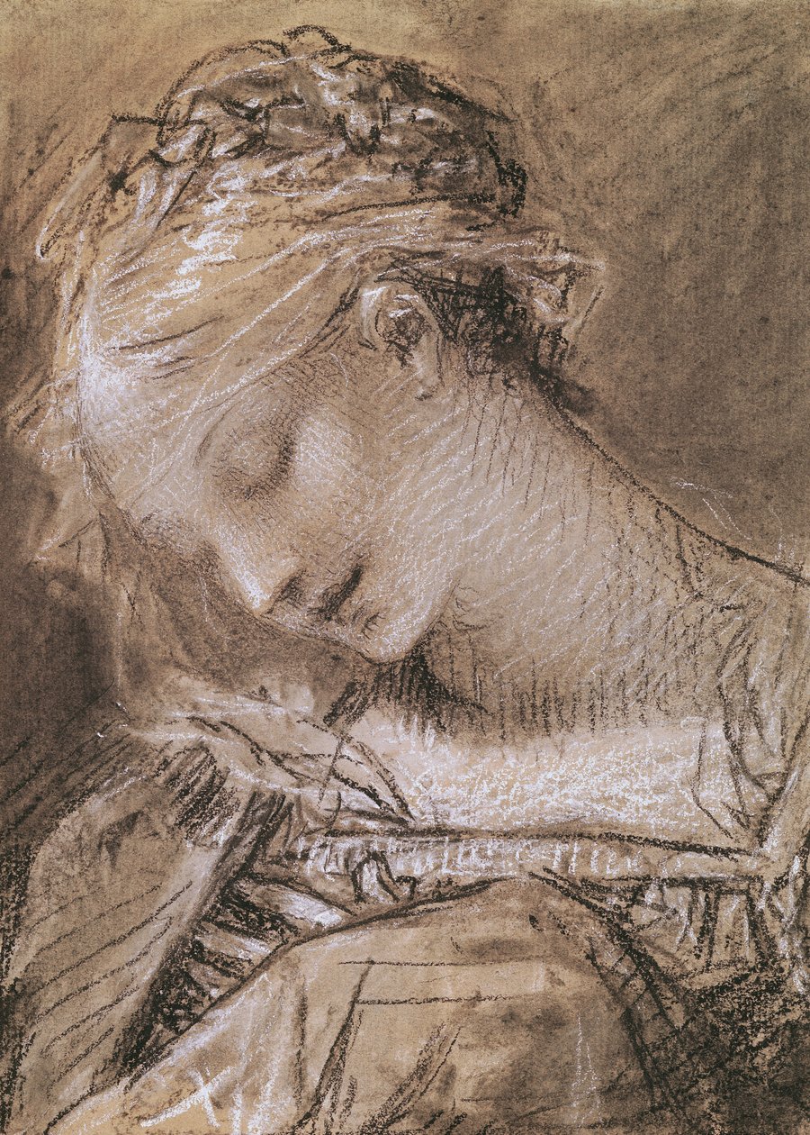 Neitsyen pää (hiili ja valkoinen liitu paperille) tekijältä Pierre Paul Prudhon